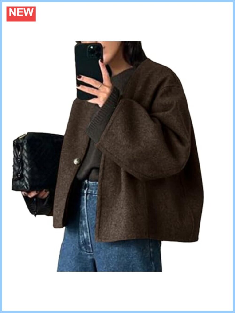 Cropped Wool Blend Peacoat Long Sleeve Winter Coat